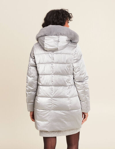 Doudoune droite &agrave; capuche gris clair femme