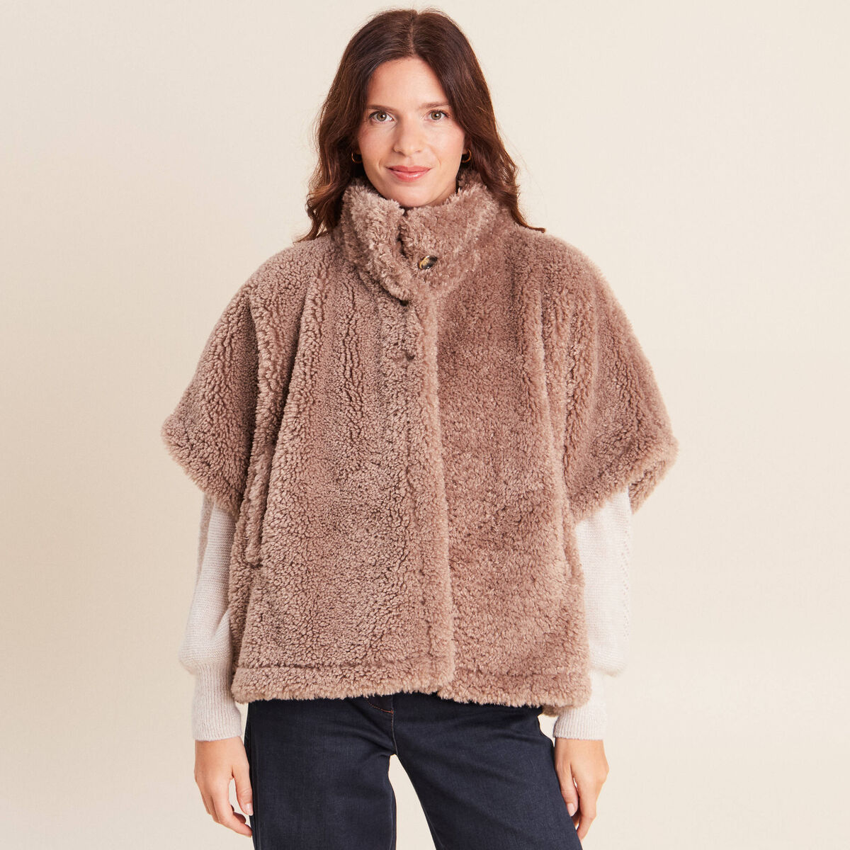 Poncho taupe femme