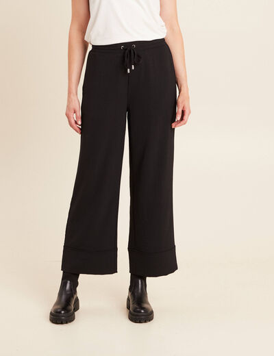 Pantalon large taille haute noir femme