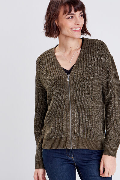 Pull manches longues vert kaki femme