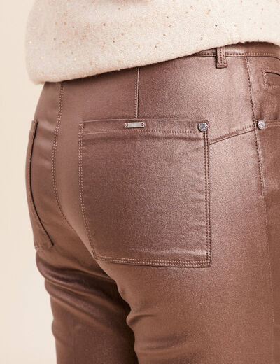 Pantalon enduit coupe large marron fonc&eacute; femme