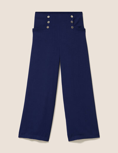 Pantalon large 7/8&egrave;me taille haute bleu marine femme