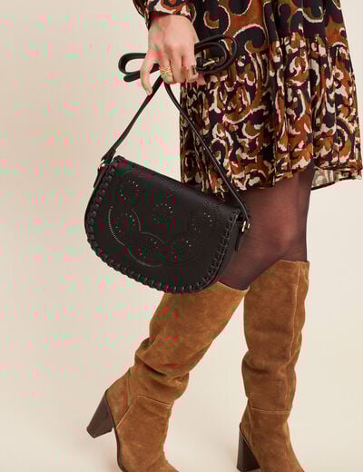 Sac besace perforé noir femme
