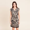 Robe droite courte col V manches courtes noir femme