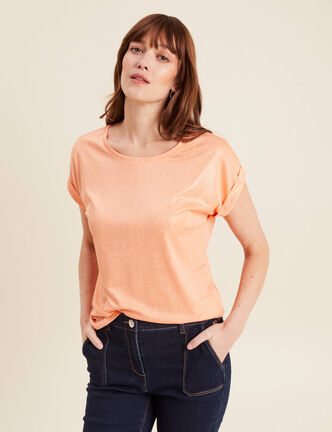 T-shirt manches courtes rose saumon femme