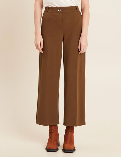 Pantalon large pinces marron femme