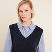 Pull effet 2-en-1 chemise bleu fonc&eacute; femme