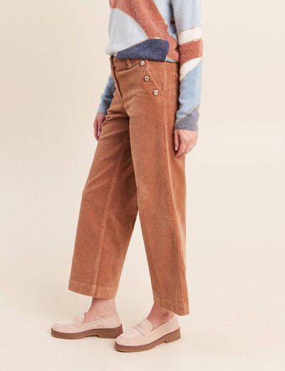 Pantalon large velours c&ocirc;tel&eacute; marron femme