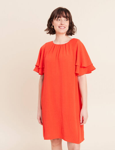 Robe courte &eacute;vas&eacute;e manches courtes orange fonc&eacute; femme