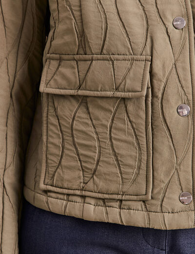 Veste courte droite manches longues vert kaki femme