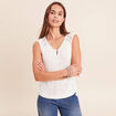 D&eacute;bardeur tricot sans manches blanc femme