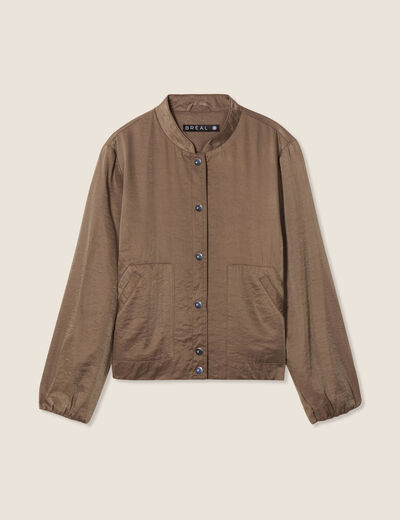 Blouson boutonné satin taupe femme