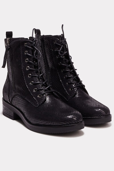 Bottines plates à lacets noir femme