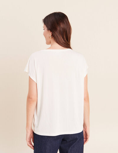 T-shirt droit col rond manches courtes ecru femme