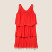 Robe pliss&eacute;e sans manches col v orange fonc&eacute; femme