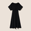 Robe longue &eacute;vas&eacute;e col v manches coudes noir femme