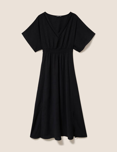 Robe longue &eacute;vas&eacute;e col v manches coudes noir femme