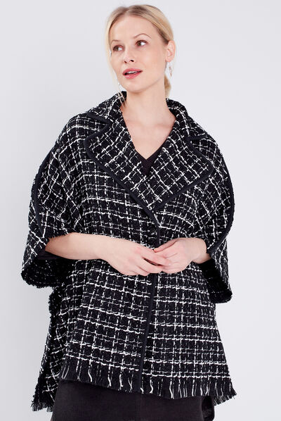 Poncho manches 3/4 noir femme