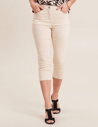 Pantacourt droit taille standard ecru femme