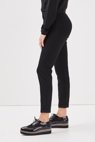 Pantalon ajusté taille basculée noir femme