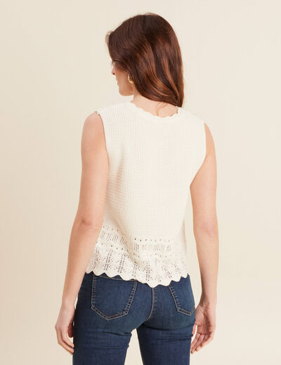 Débardeur tricot sans manches ecru femme