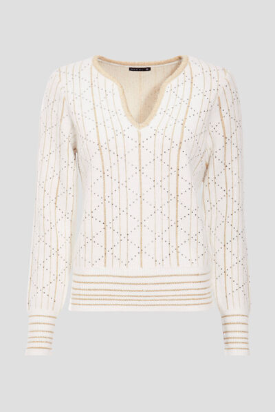 Pull manches longues ecru femme