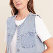 Veste cintr&eacute;e sans manches en jean denim double stone femme
