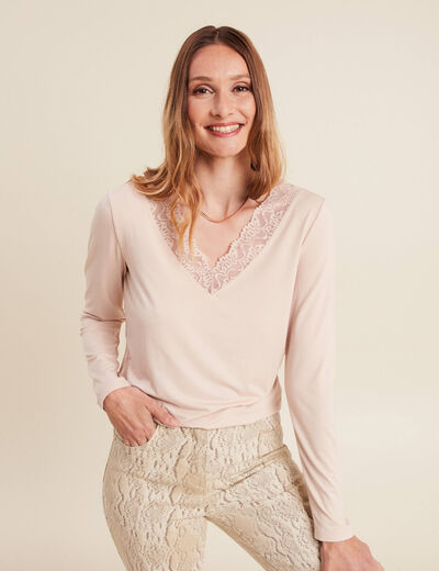T-shirt thermo-douceur manches longues beige femme
