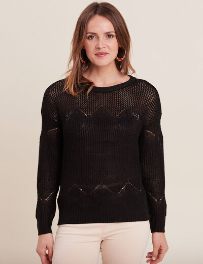 Pull manches longues ajouré noir femme