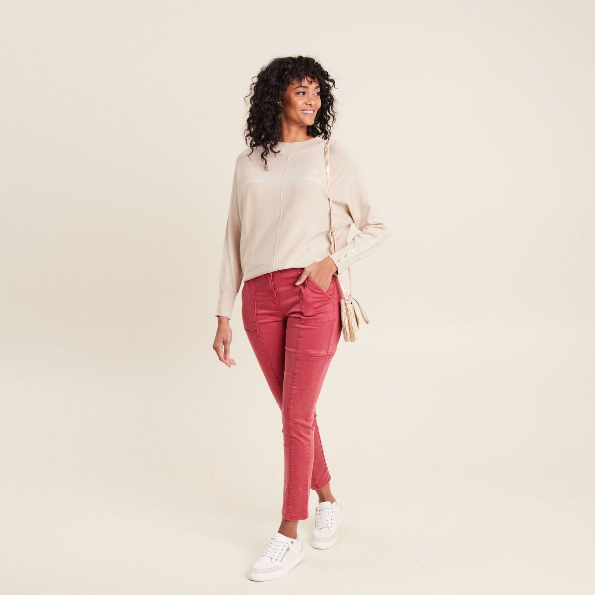 Pantalon ajusté rouge foncé femme
