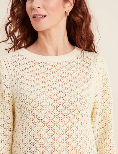 Pull manches longues ajouré jaune clair femme