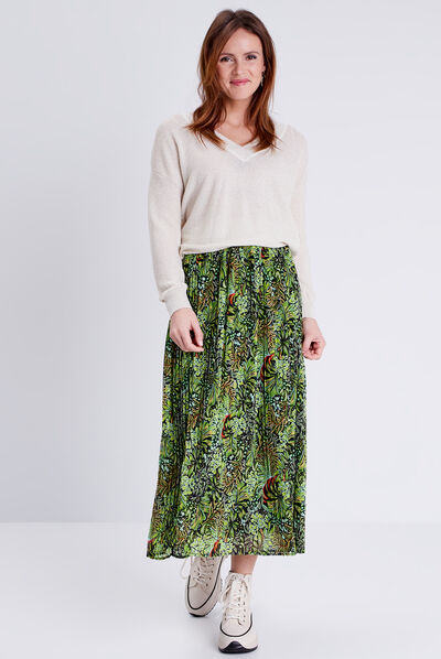 Pull col en V couleur or femme