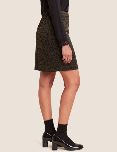 Jupe droite détails zippés vert kaki femme
