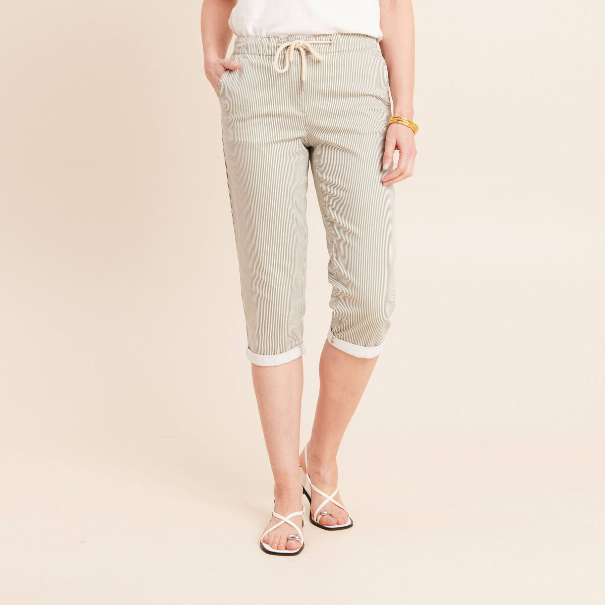 Pantacourt coupe mom large vert femme