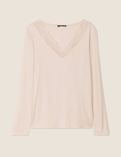 T-shirt thermo-douceur manches longues beige femme