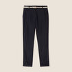 Pantalon coupe chino en lin ceintur&eacute; noir femme