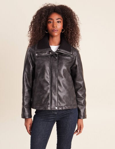 Veste ample col camionneur doubl&eacute;e noir femme