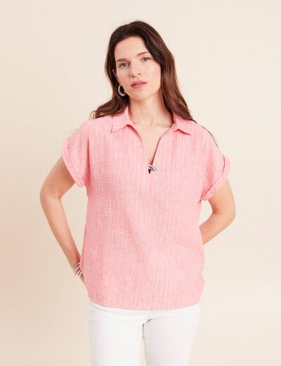 Blouse manches courtes fluide rose corail femme