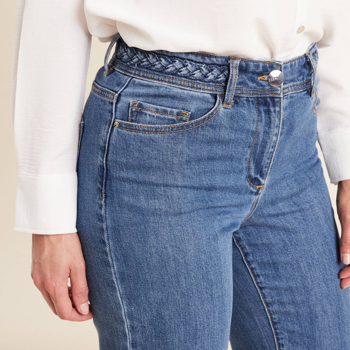 Jean large 7/8ème taille haute denim stone femme