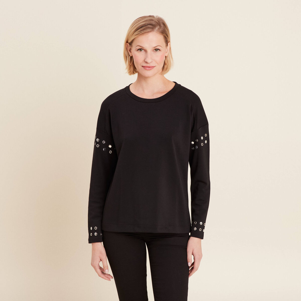Sweat manches longues clous noir femme