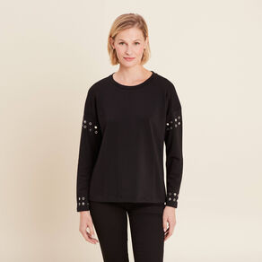 Sweat manches longues clous noir femme
