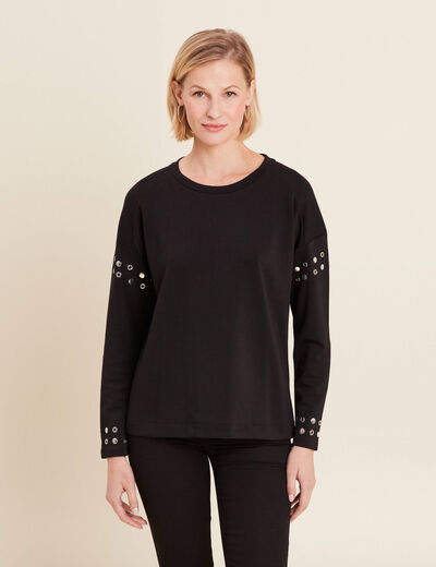 Sweat manches longues clous noir femme