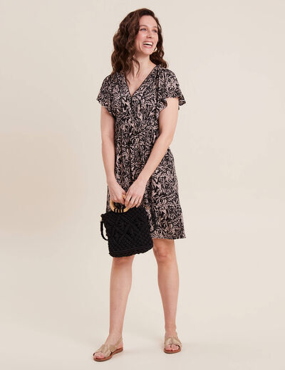 Robe évasée manches courtes noir femme