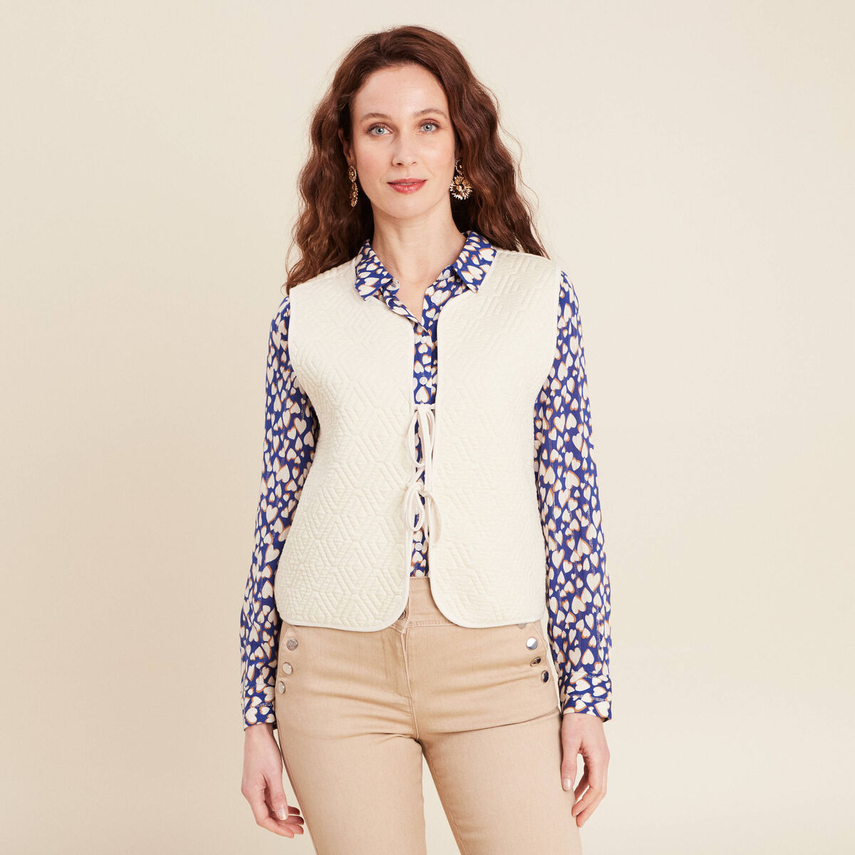 Gilet sans manches matelassé ecru femme