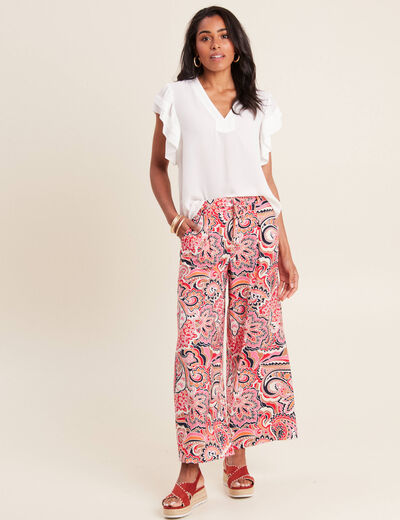Blouse manches courtes volants ecru femme