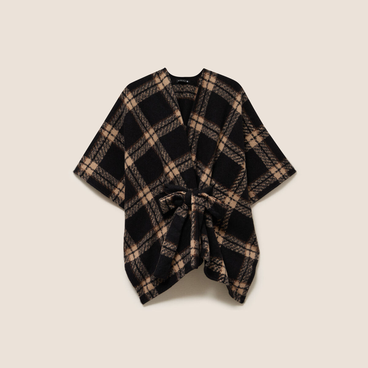 Poncho ceintur&eacute; noir femme