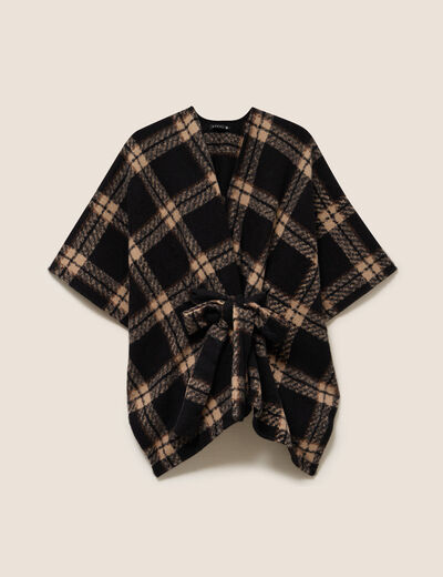 Poncho ceintur&eacute; noir femme