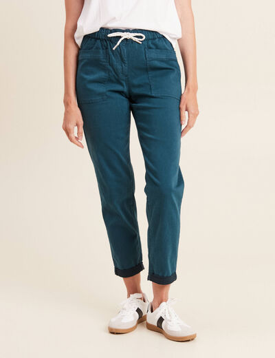 Pantalon coupe droite à coulisse bleu canard femme