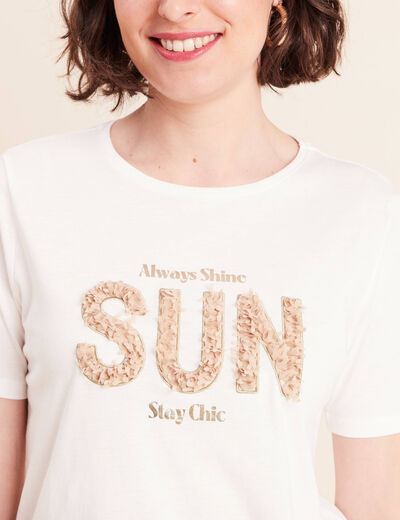 T-shirt col rond manches courtes ecru femme