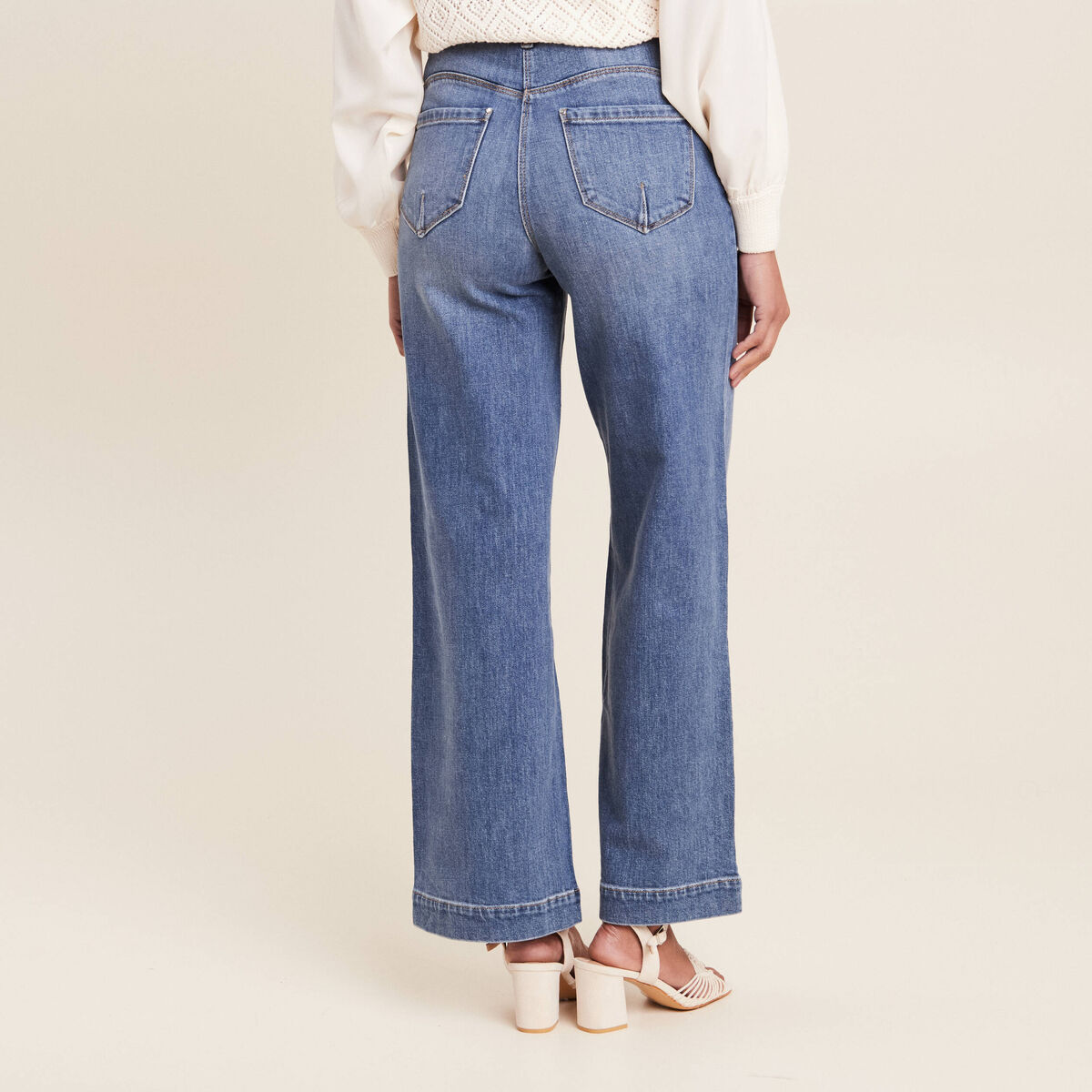 Jean large à pont denim stone femme